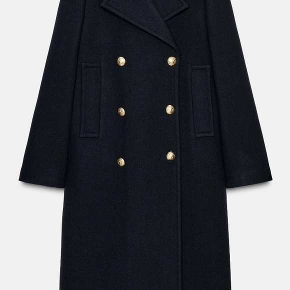Zara Navy Pea Coat with Gold Buttons - Picture 7 of 9